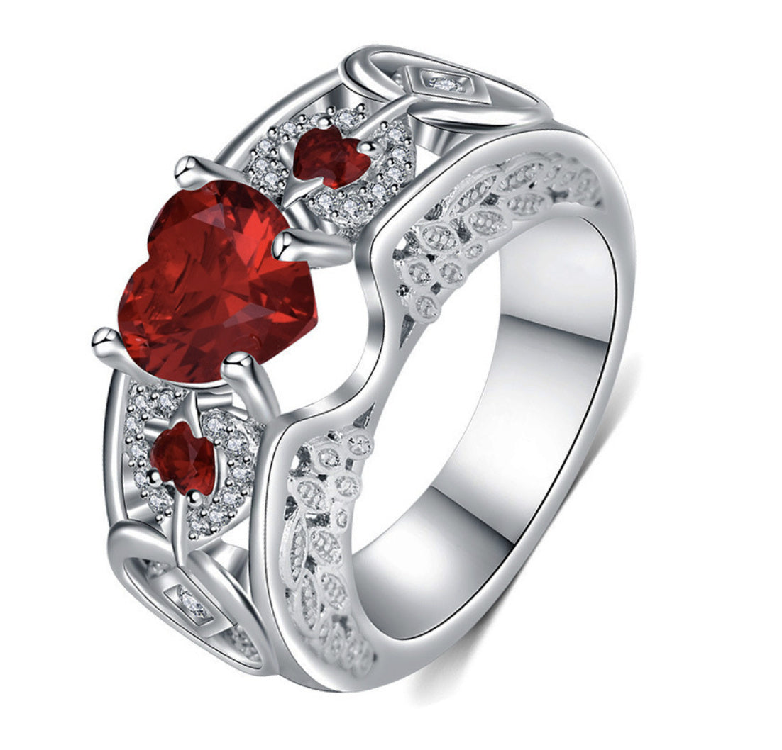 Princess Ring Heart-shaped Ruby Engagement Ring