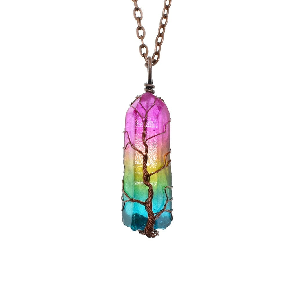 Crystal Pillar Tree of Life Necklace | Stone Pendant Fashion Jewelry