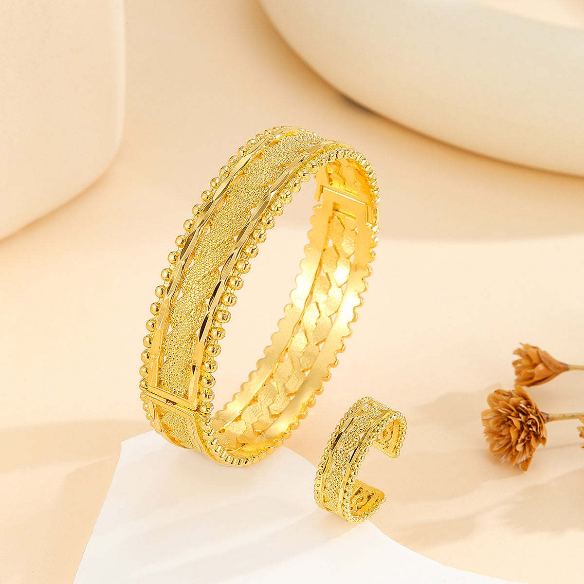 Vintage Gold Plated Bracelet & Ring Set - Festival & Wedding Ready