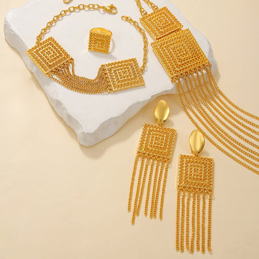 Elegant 18K Gold-Plated Tassel Jewelry Set