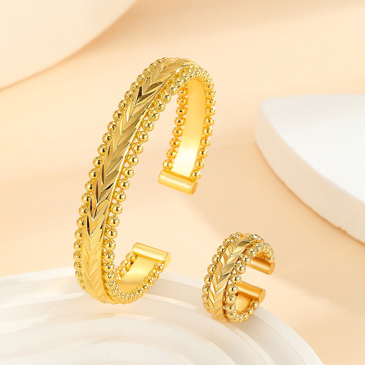 Vintage Gold Plated Bracelet & Ring Set - Festival & Wedding Ready