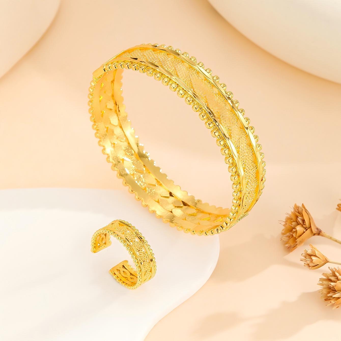 Vintage Gold Plated Bracelet & Ring Set - Festival & Wedding Ready