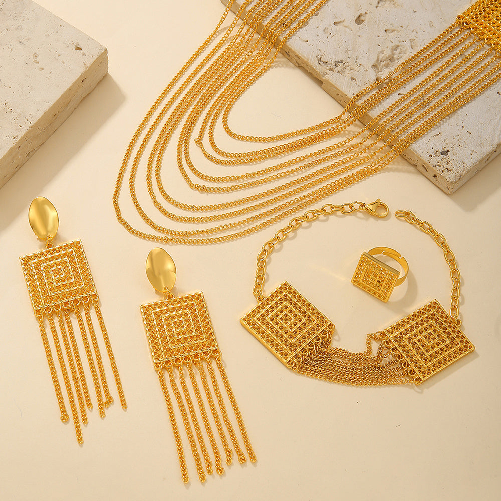 Elegant 18K Gold-Plated Tassel Jewelry Set