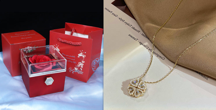 Romantic Four-Leaf Clover Magnetic Heart Pendant Necklace – Elegant Openable Choker Gift